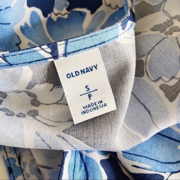 Old Navy Blue Floral Deep V-Neck Faux Wrap Long Sleeve Dress Size S - Picture 9 of 11